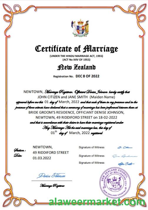 New Zealand marriage certificate Word and PDF template